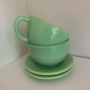 Vintage Green Teacup and Saucer Set Unsigned